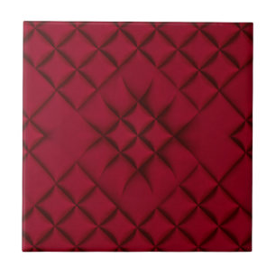 Deep Red Quilted Leather Pattern Ceramic Tile