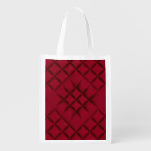 Deep Red Quilted Leather Pattern Grocery Bag