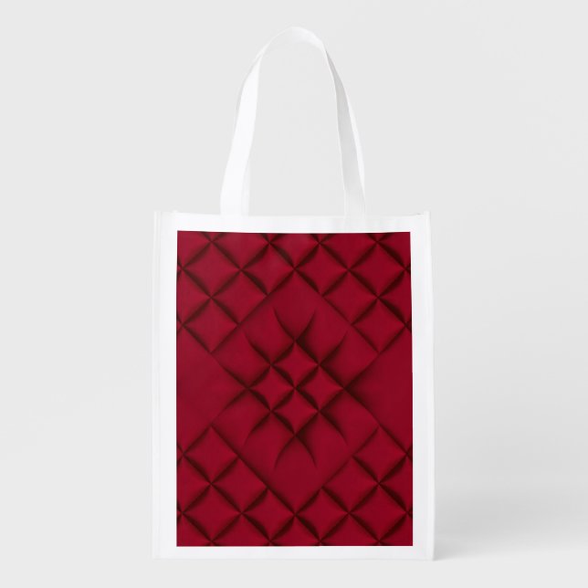 Deep Red Quilted Leather Pattern Grocery Bag (Front)