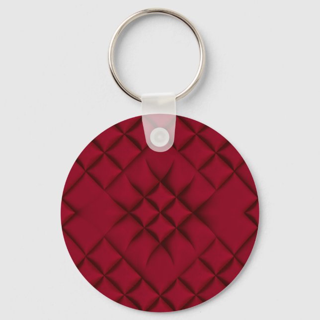 Deep Red Quilted Leather Pattern Keychain (Front)