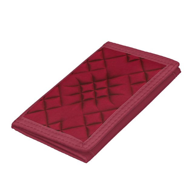 Deep Red Quilted Leather Pattern Tri-fold Wallet (Bottom)