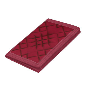 Deep Red Quilted Leather Pattern Trifold Wallet