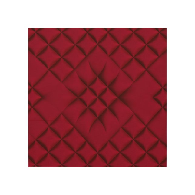 Deep Red Quilted Leather Pattern Wood Wall Art (Front)