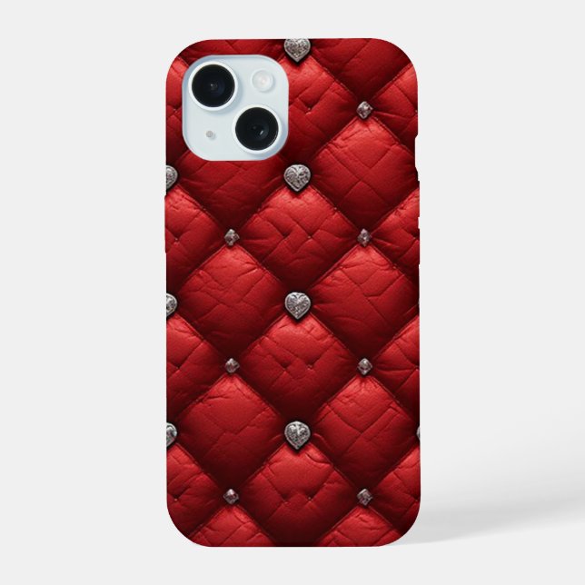 Deep Red Quilted Rich Dimensional Details iPhone 15 Case (Back)
