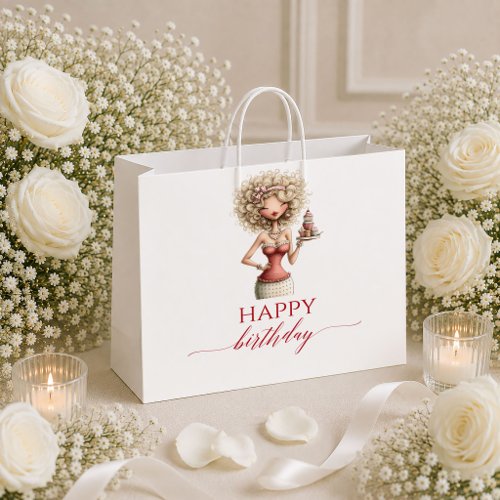 Deep Red Quirky Woman Burgundy Script Birthday gif Large Gift Bag