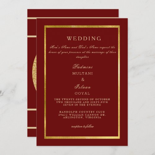 Deep Red Regal Gold Wedding  Invitation