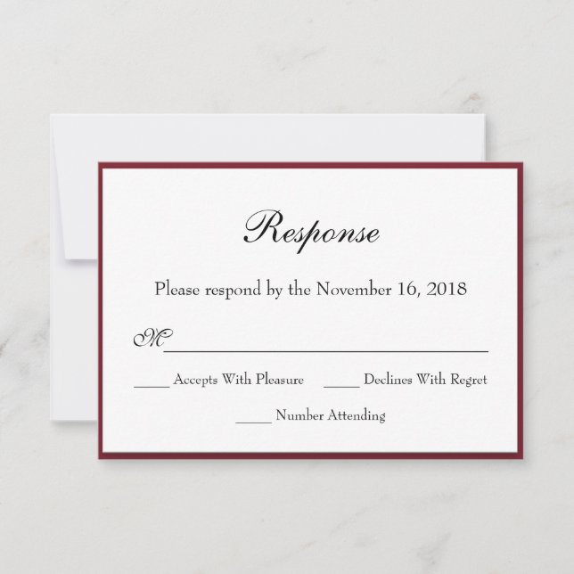 Deep Red Response RSVP Cards for Wedding (Front)
