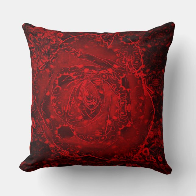 Deep Red Rose Design Throw Pillow (Front)