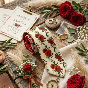 Deep Red Rose Floral Neck Tie