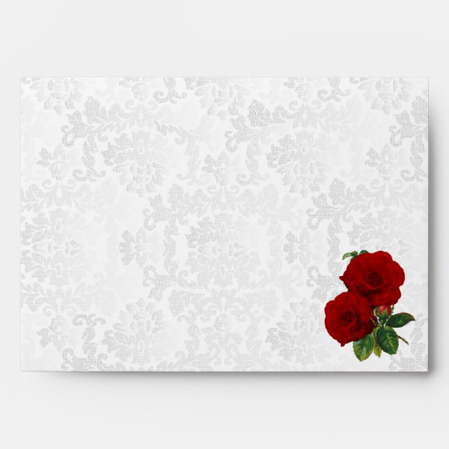 Deep Red Rose Floral Wedding Envelope (Front)
