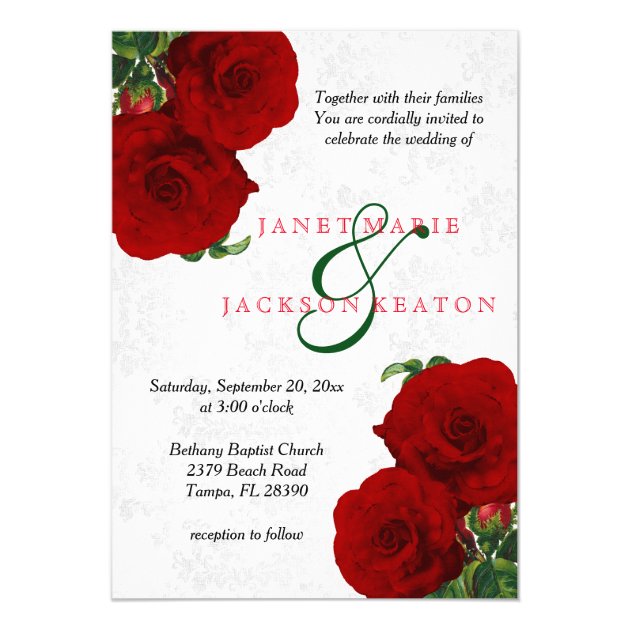 Deep Red Rose Floral Wedding Invitation