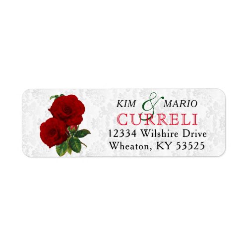 Deep Red Rose Floral Wedding Label