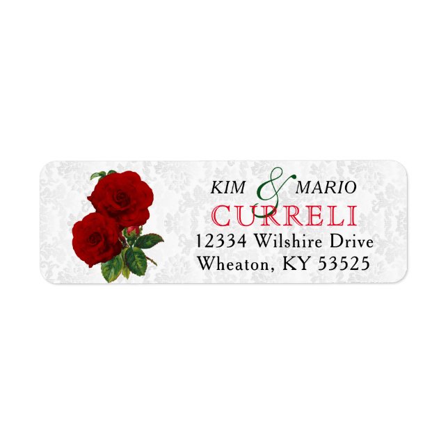 Deep Red Rose Floral Wedding Label (Front)