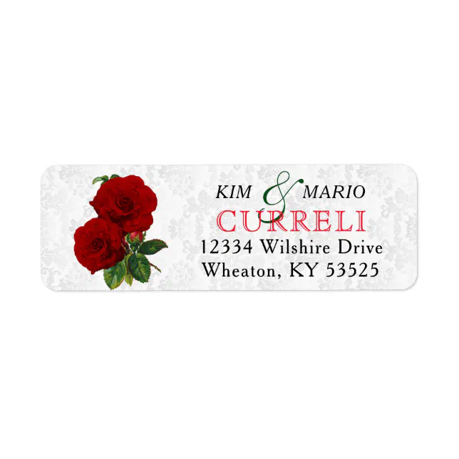 Deep Red Rose Floral Wedding Label | Zazzle