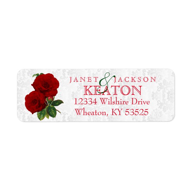 Deep Red Rose Floral Wedding Label (Front)