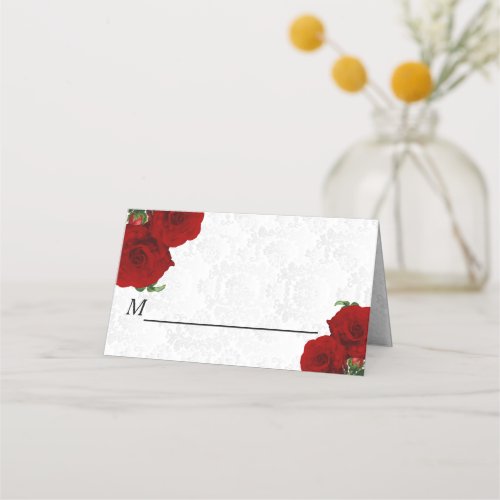 Deep Red Rose Floral Wedding Place Card