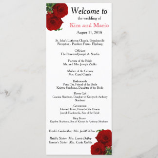 Deep Red Rose Floral Wedding Program