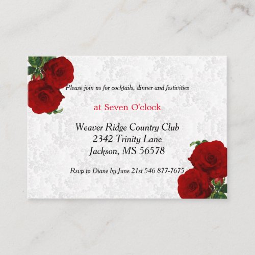 Deep Red Rose Floral Wedding _ Reception Enclosure Card