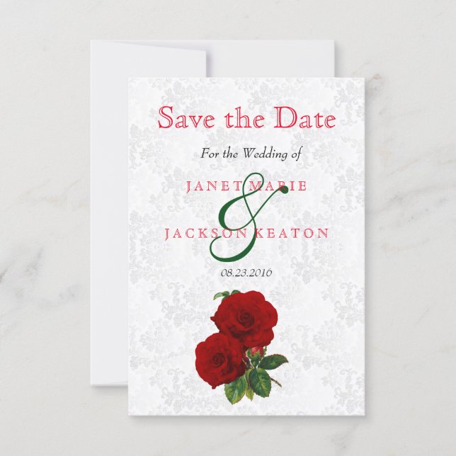 Deep Red Rose Floral Wedding - Save The Date (Front)