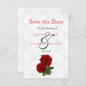Deep Red Rose Floral Wedding - Save The Date (Front/Back)