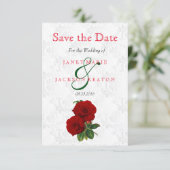 Deep Red Rose Floral Wedding - Save The Date (Standing Front)