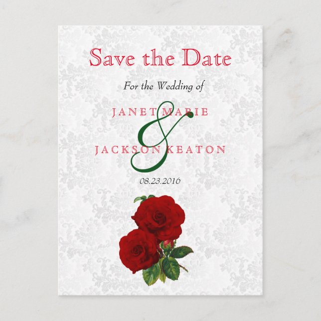 Deep Red Rose Floral Wedding - Save The Date Announcement Postcard (Front)