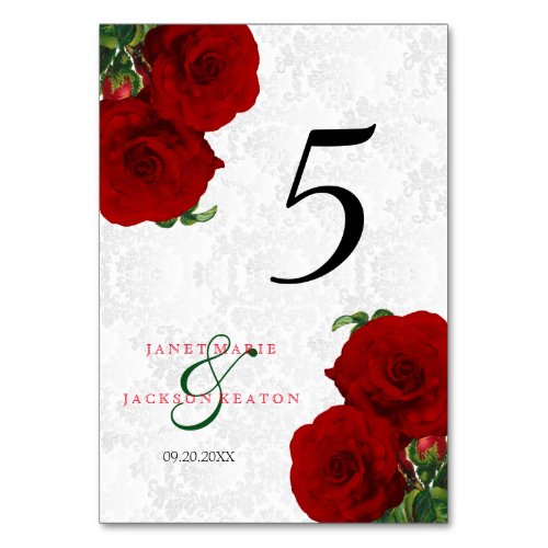 Deep Red Rose Floral Wedding  _ Table Card