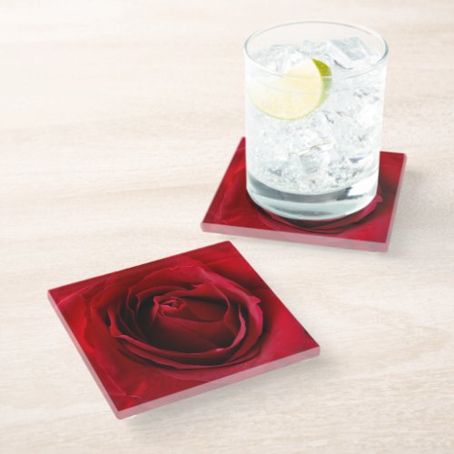 deep red rose glass coaster