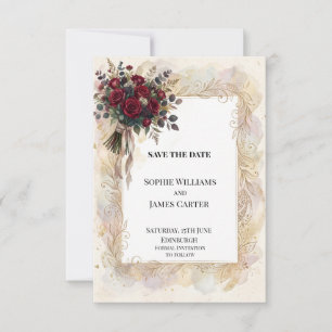 Deep Red Rose Gold Flourish Save the Date