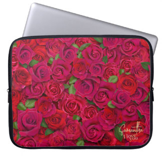 Deep Red Rose Pattern I Love You With Custom Name Laptop Sleeve