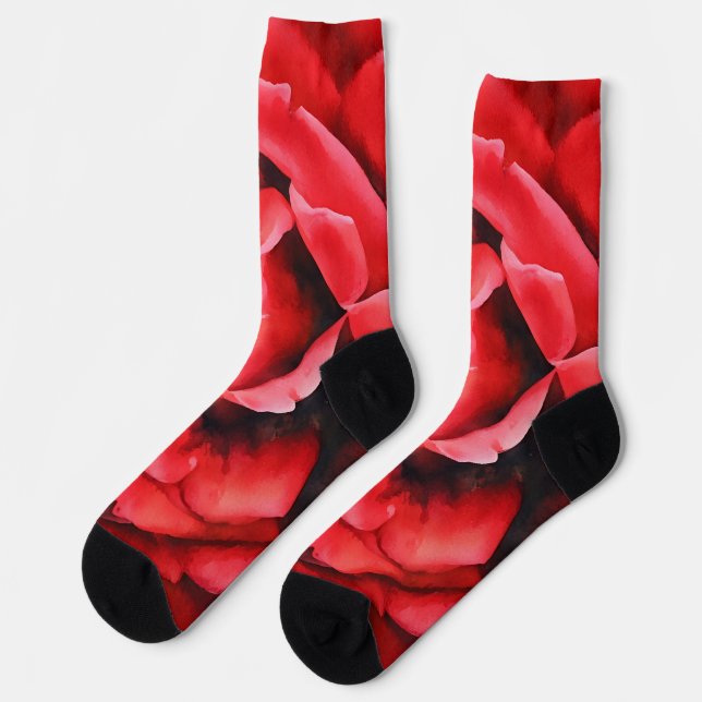 Deep Red Rose Petals Art Crazy Socks (Left)