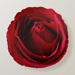 deep red rose round pillow