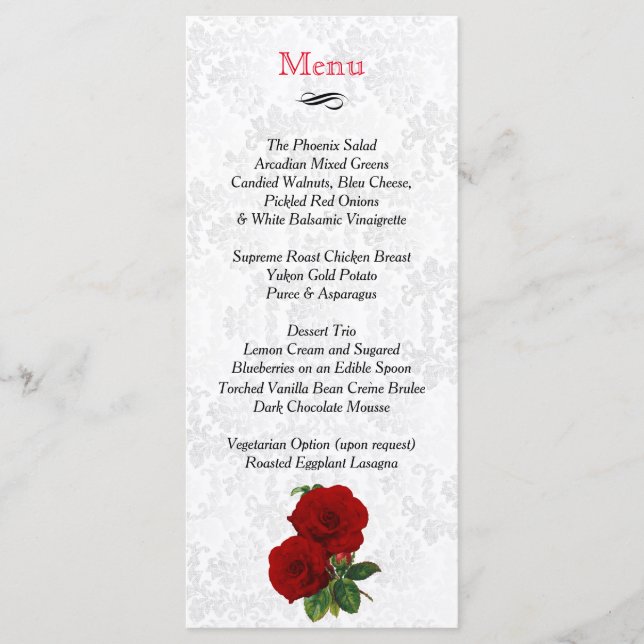 Deep Red Rose Wedding - Menu (Front)
