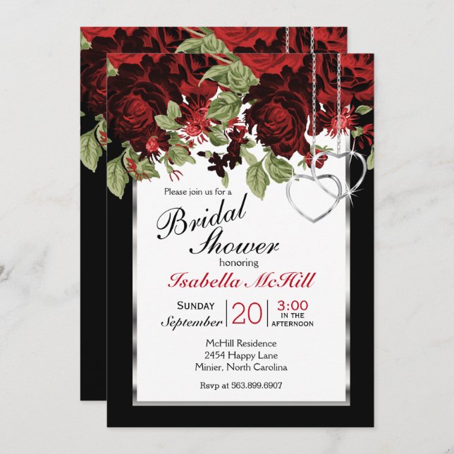 Deep Red Roses - Bridal Shower Invitation (Front/Back)