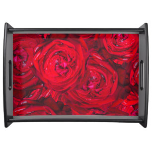 Deep red roses pattern  serving tray