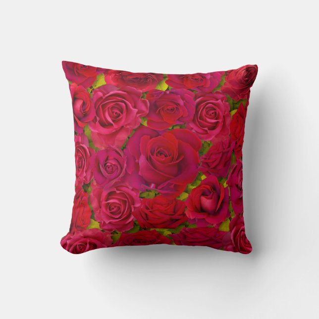 Deep Red Roses Romantic Pattern Throw Pillow (Front)