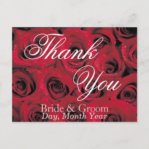 Deep Red Roses Thank You Postcard 1