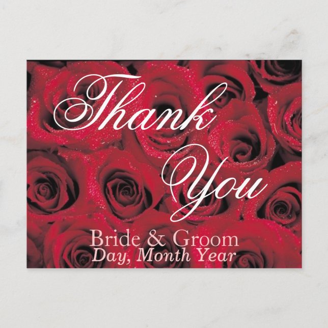 Deep Red Roses Thank You Postcard (1) (Front)