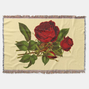 Deep Red Roses Woven Throw Blanket