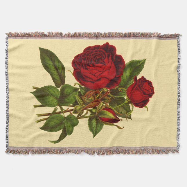 Deep Red Roses Woven Throw Throw Blanket (Front)
