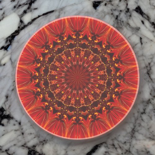 Deep Red Rudbeckia Floral Mandala Ceramic Knob