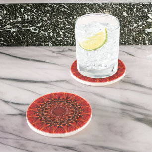 Deep Red Rudbeckia Floral Mandala Coaster