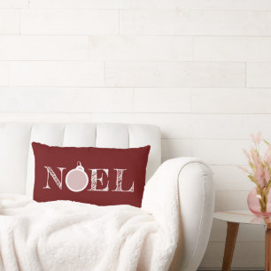 Deep Red Rustic Noel Typography Christmas Lumbar Pillow