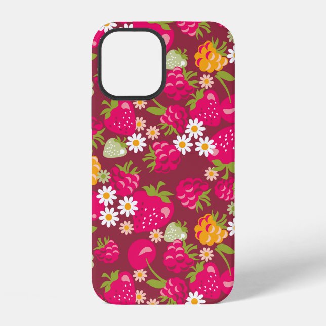 Deep red seamless fabric sample of berries iphone case (Back)