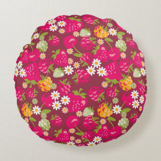 Deep red seamless fabric sample of berries round pillow