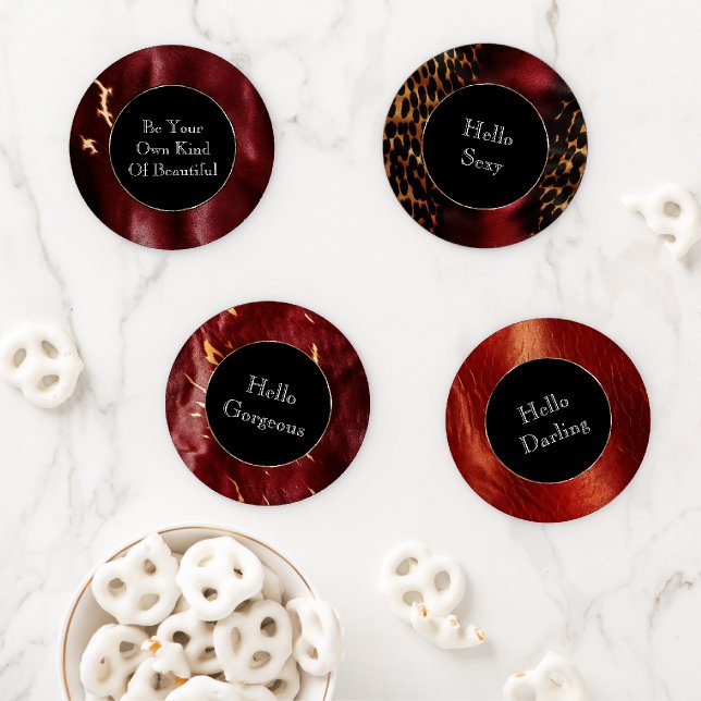Deep Red Southwest Cowhide Coaster Set (In Situ)