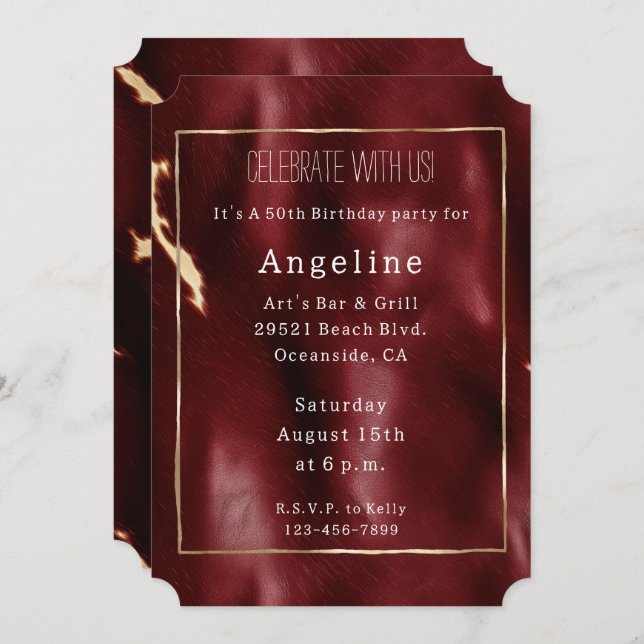 Deep Red Southwest Cowhide Invitation (Front/Back)