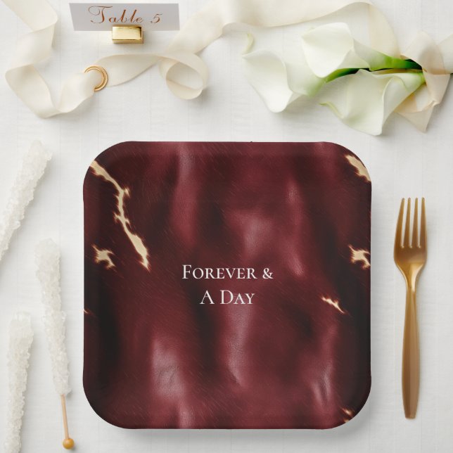 Deep Red Southwest Cowhide Paper Plates (Wedding)