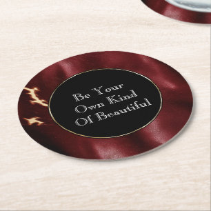 Deep Red Southwest Cowhide Round Paper Coaster