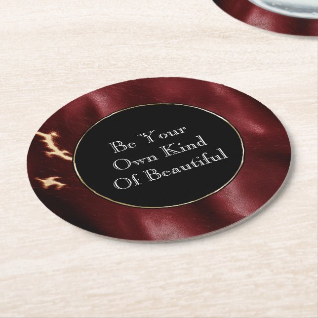 Deep Red Southwest Cowhide Round Paper Coaster (Angled)